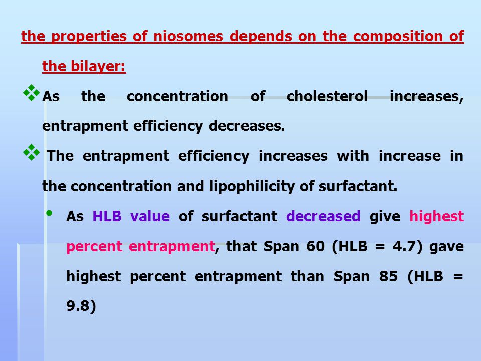 the properties of niosomes depends on the composition of the bilayer: