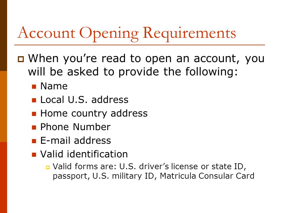 Account Opening Requirements
