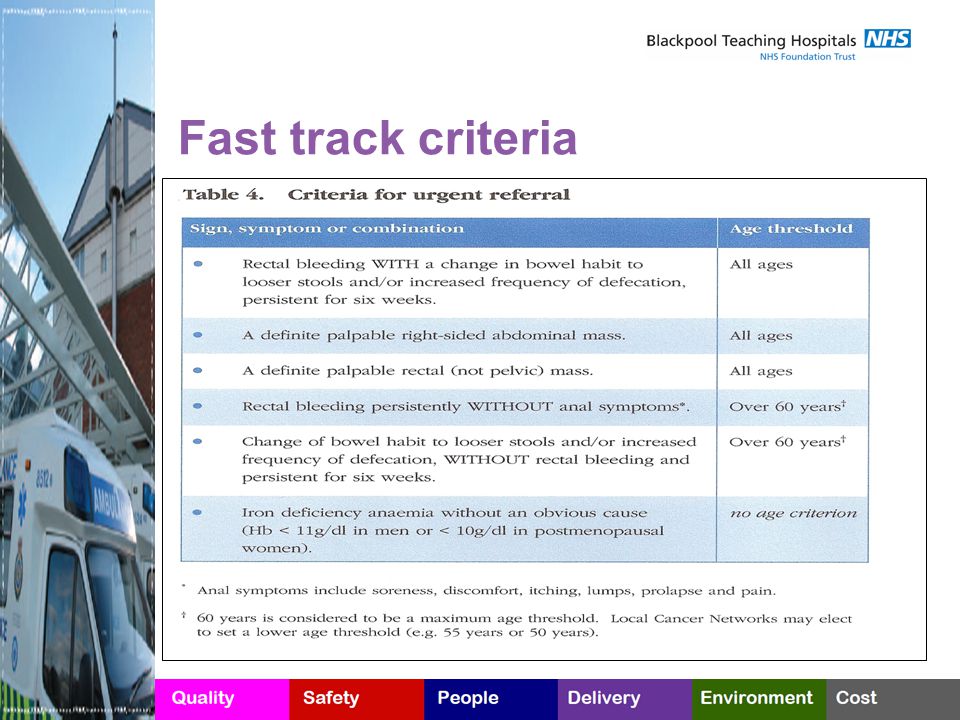 Fast track criteria
