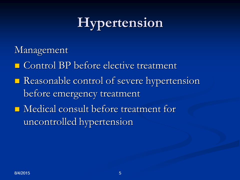 Hypertension Management Control BP before elective treatment
