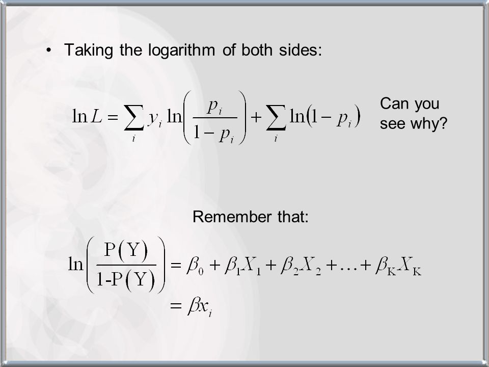 Taking the logarithm of both sides: