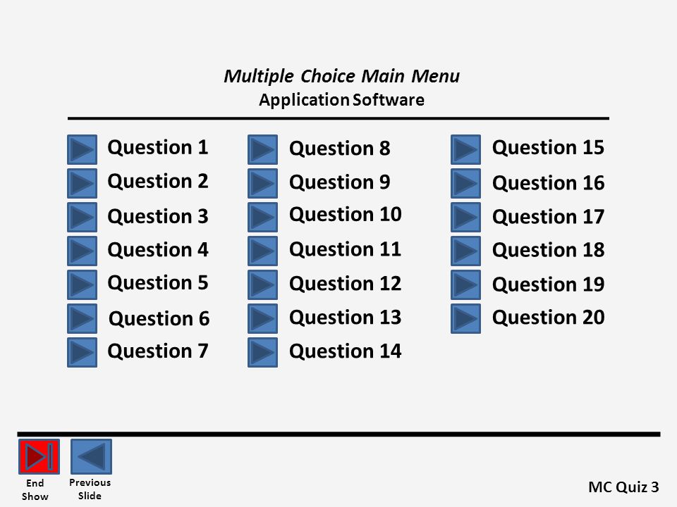 Multiple Choice Main Menu Application Software