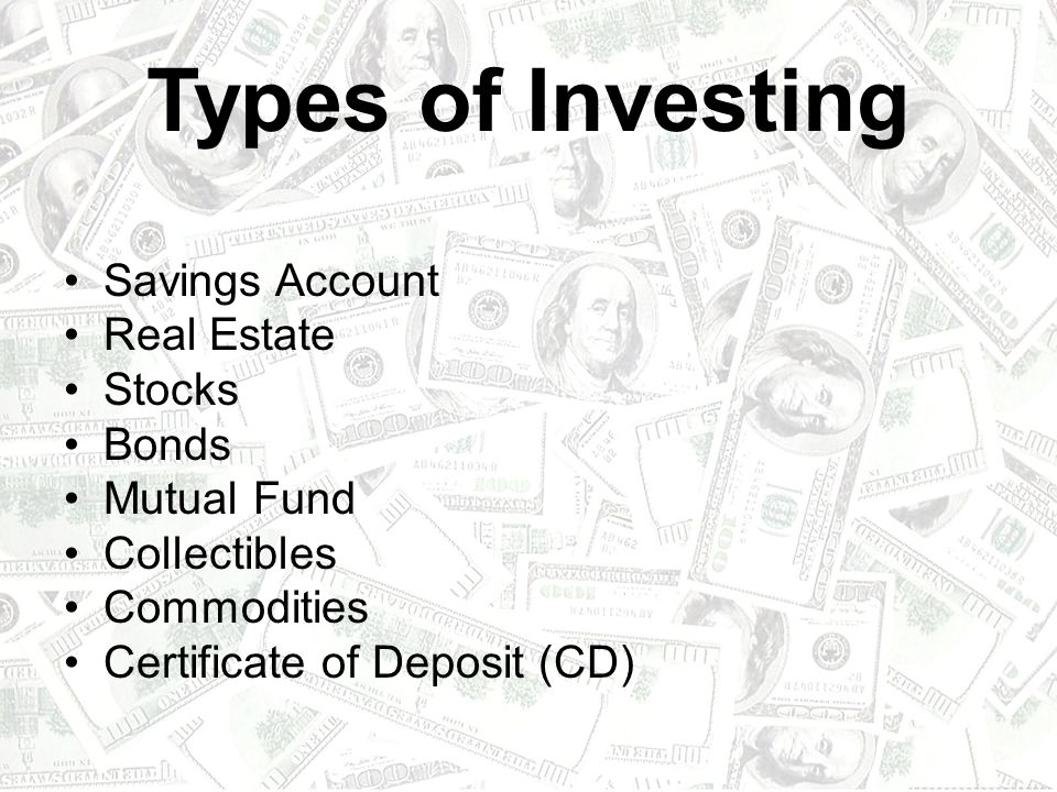 Types of Investing Savings Account Real Estate Stocks Bonds