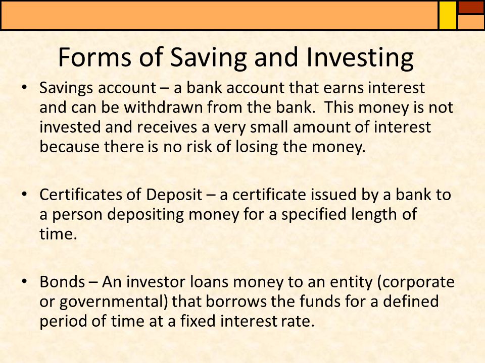 Forms of Saving and Investing