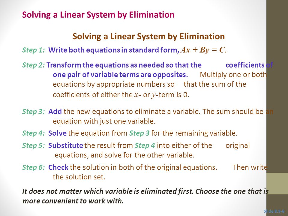 Solving a Linear System by Elimination