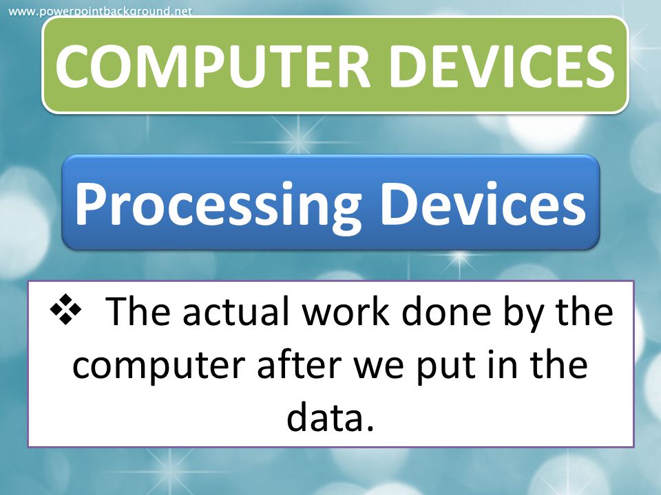 The actual work done by the computer after we put in the data.
