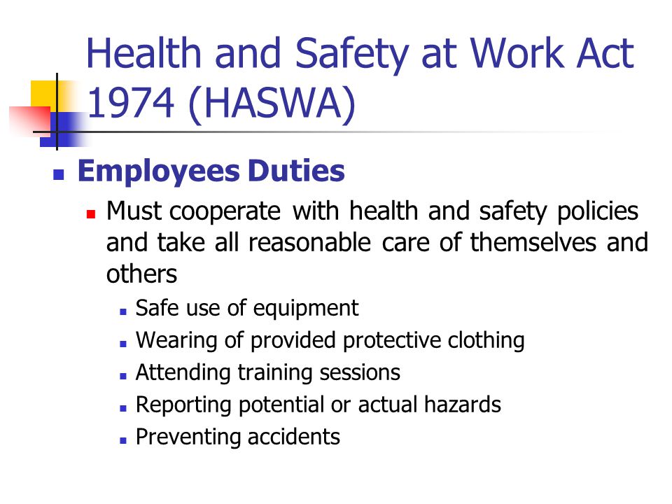 Health and Safety at Work Act 1974 (HASWA)