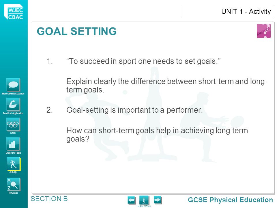 1. To succeed in sport one needs to set goals.