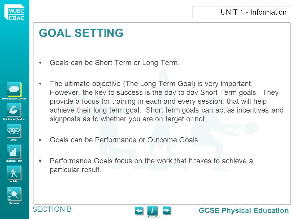 UNIT 1 - Information • Goals can be Short Term or Long Term.