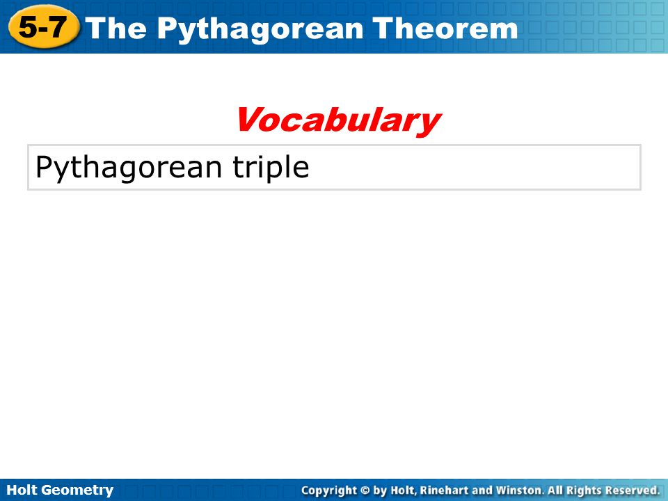 Vocabulary Pythagorean triple