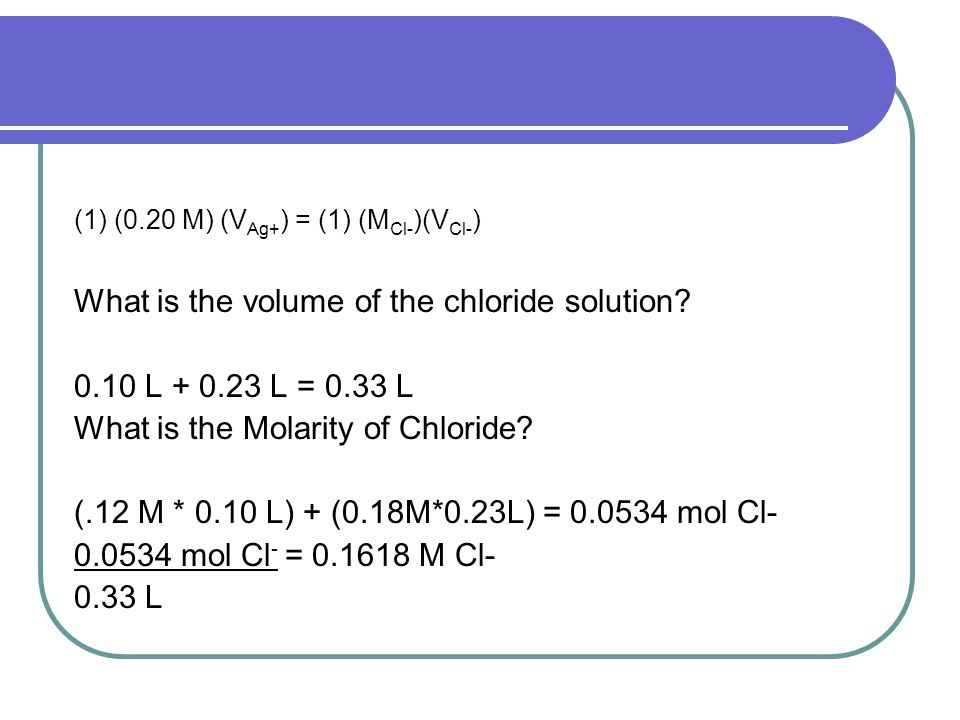 What is the volume of the chloride solution 0.10 L L = 0.33 L