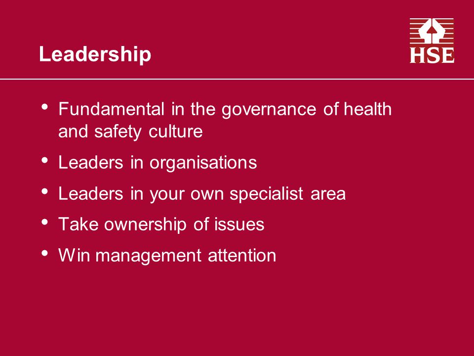 Leadership Fundamental in the governance of health and safety culture