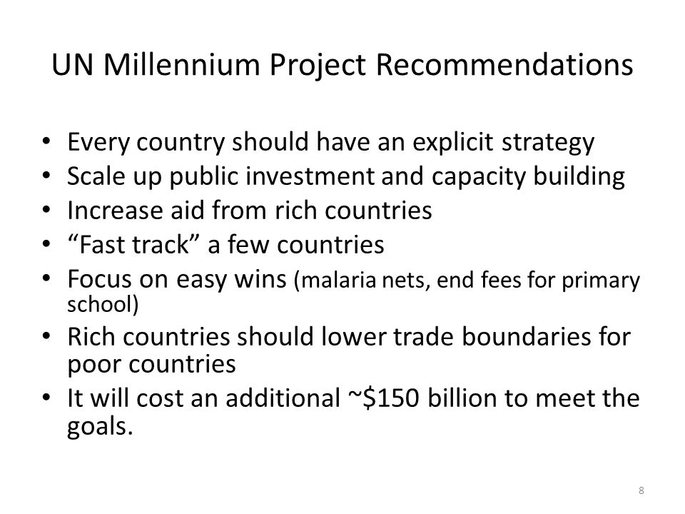 UN Millennium Project Recommendations