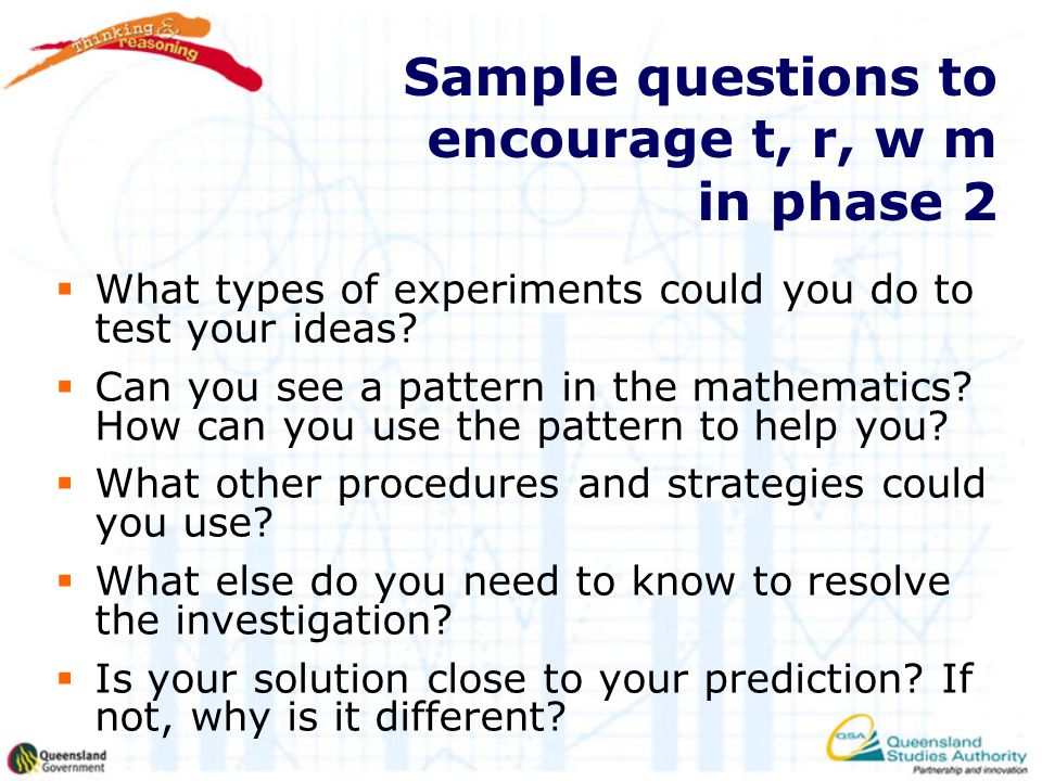 Sample questions to encourage t, r, w m in phase 2