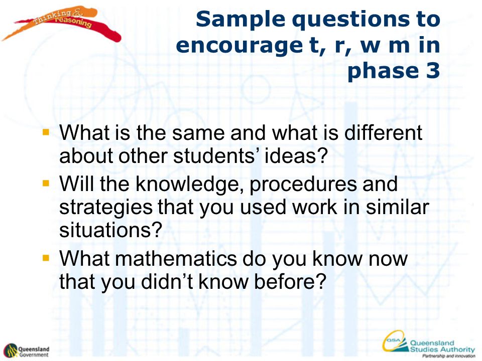 Sample questions to encourage t, r, w m in phase 3