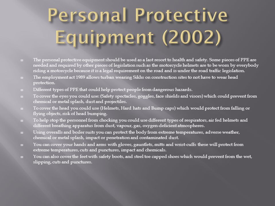 Personal Protective Equipment (2002)
