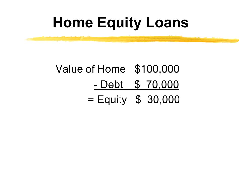 Home Equity Loans Value of Home $100,000 - Debt $ 70,000