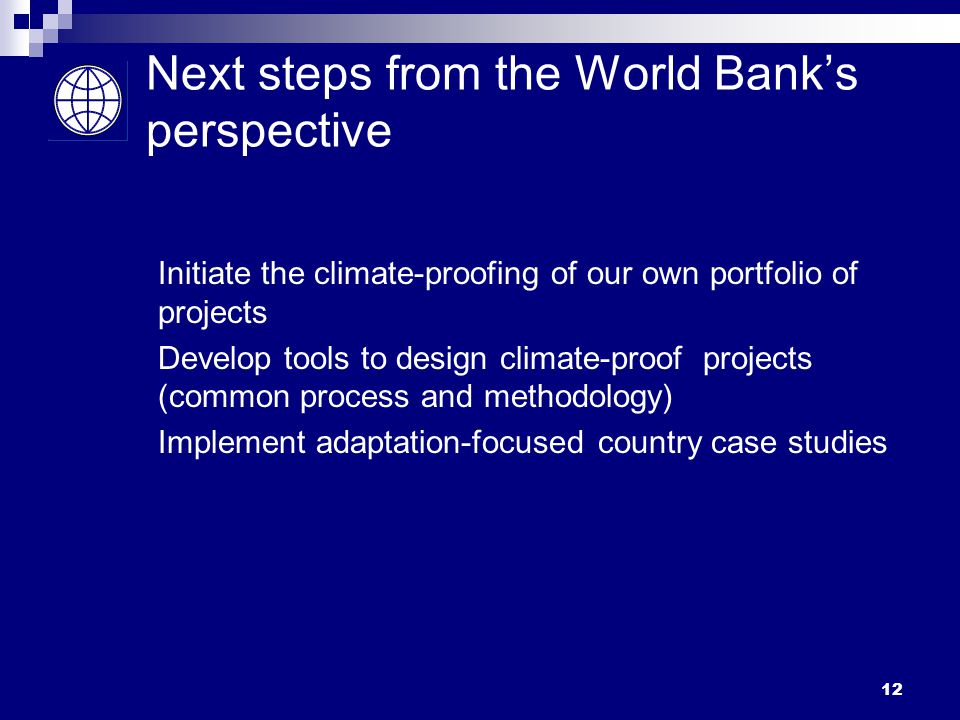 Next steps from the World Bank’s perspective