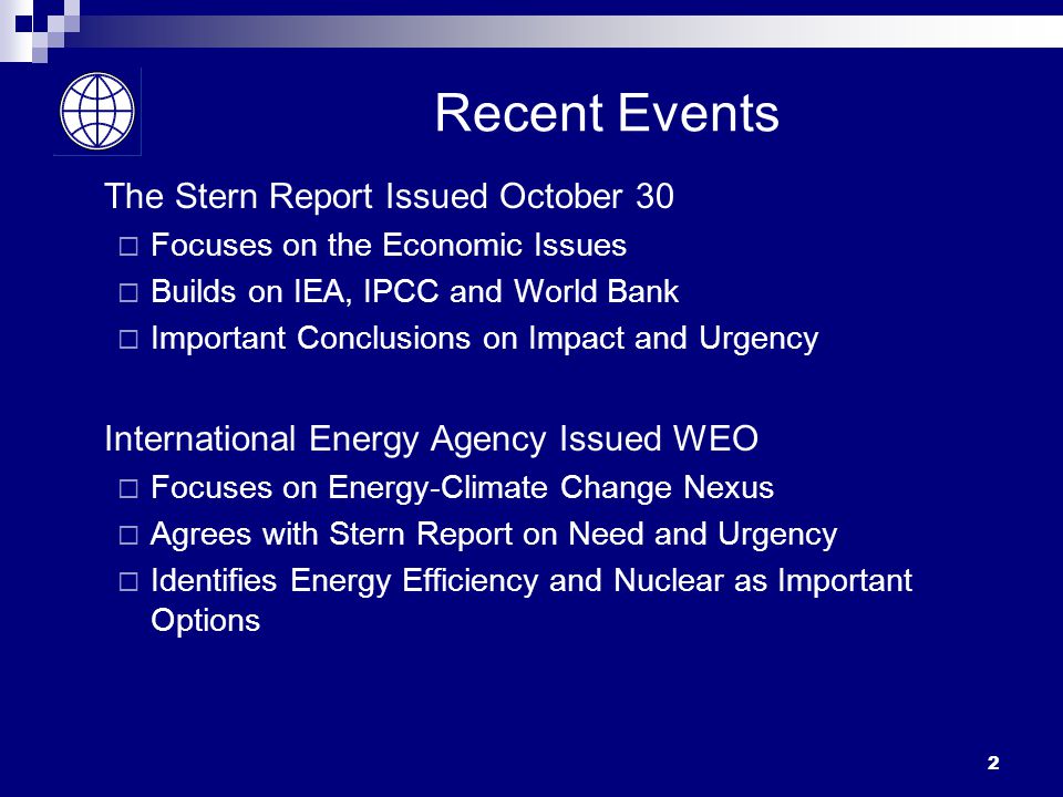 Recent Events The Stern Report Issued October 30