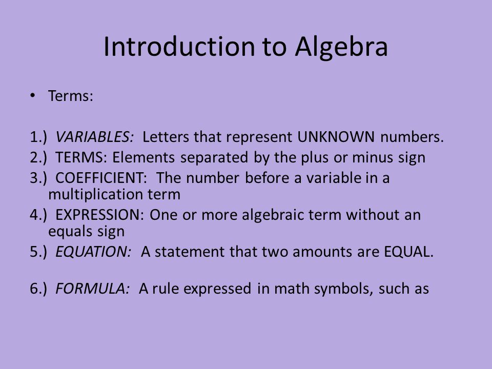 Introduction to algebra. Introductory Algebra. Introduction Algebra
