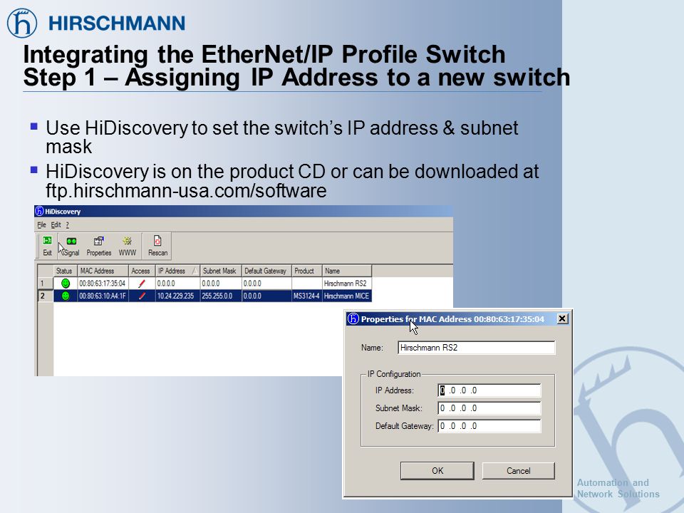 hirschmann switch default ip address