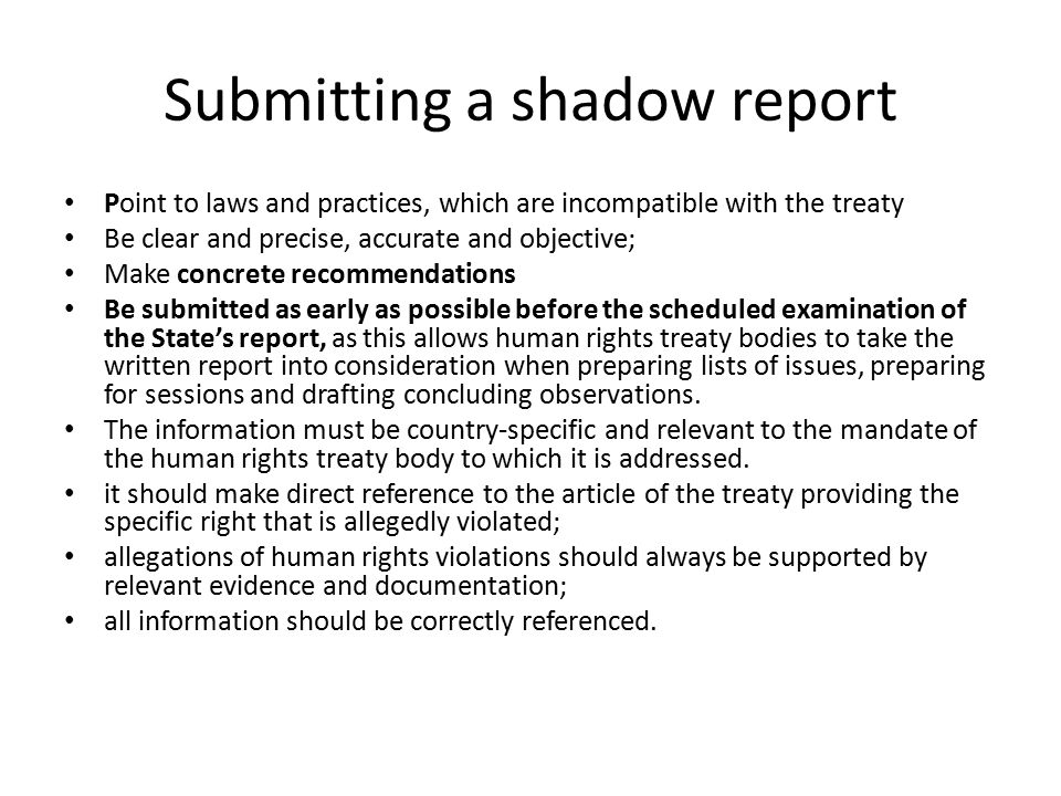 Submitting a shadow report