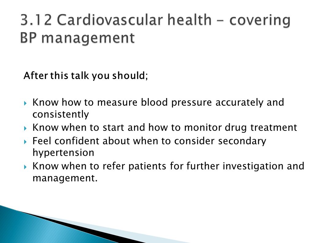 3.12 Cardiovascular health - covering BP management