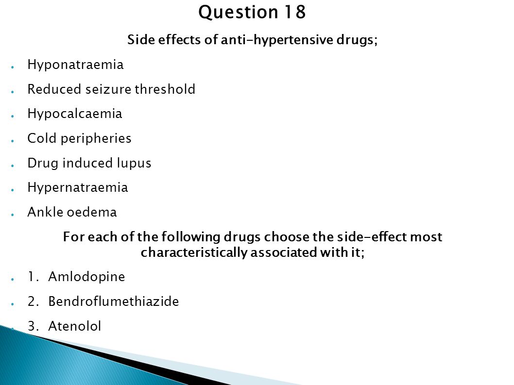 Side effects of anti-hypertensive drugs;