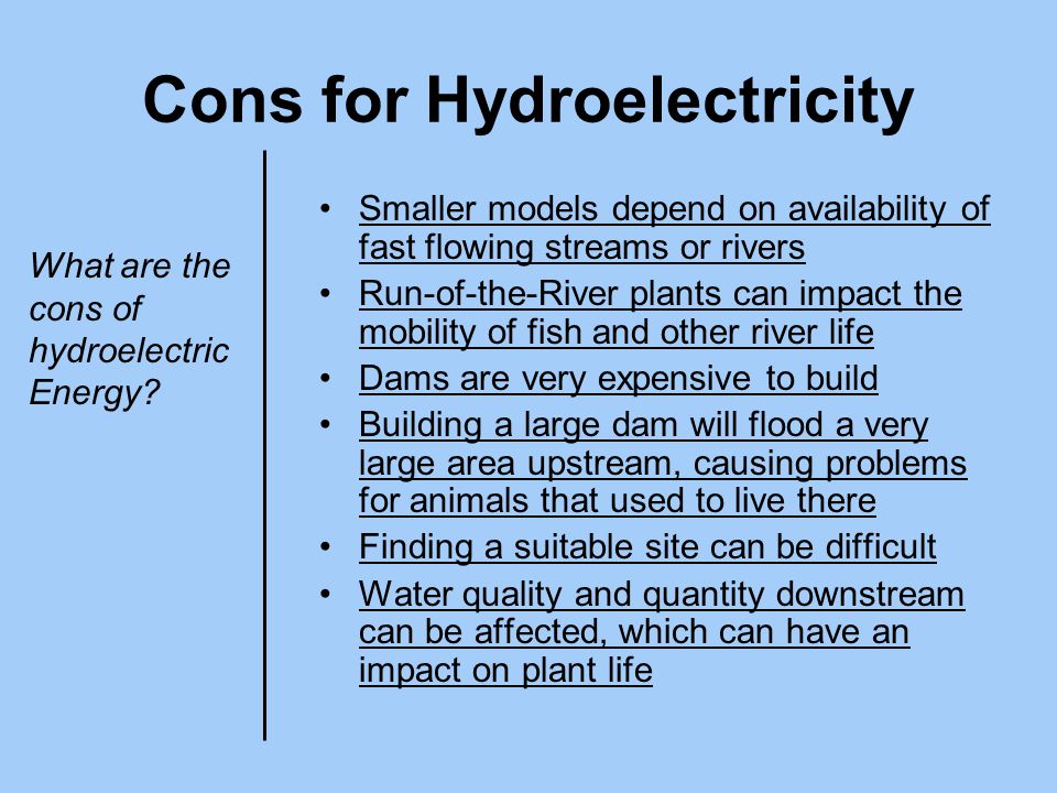 Cons for Hydroelectricity
