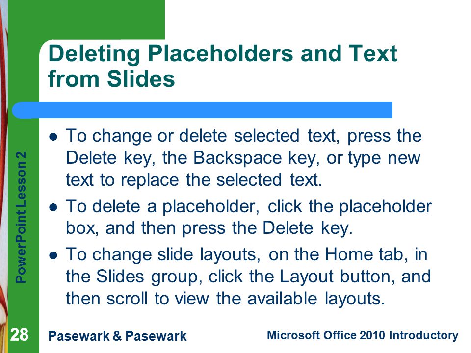 Deleting Placeholders and Text from Slides