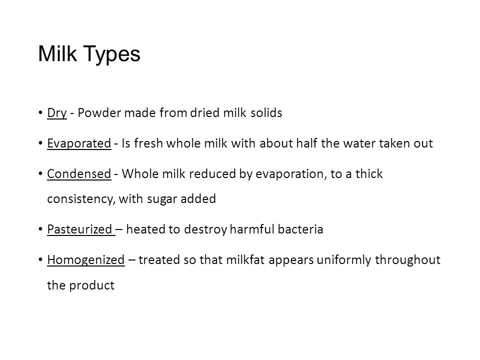 Milk Types Dry - Powder made from dried milk solids