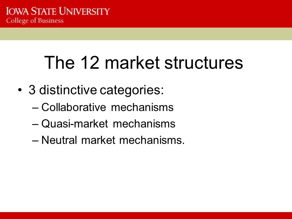 The 12 market structures 3 distinctive categories: