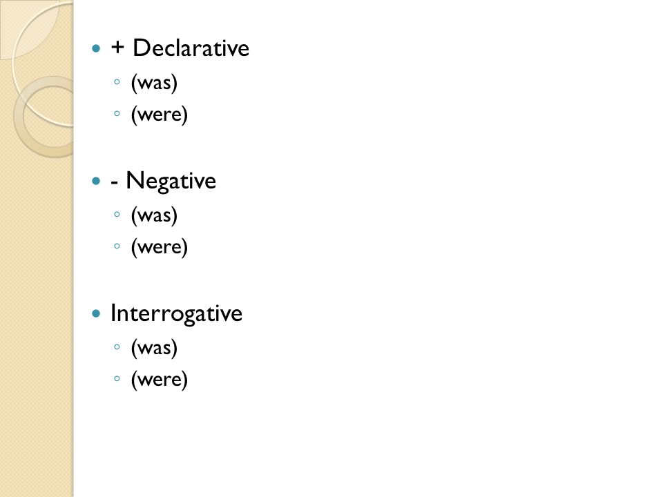 + Declarative (was) (were) - Negative Interrogative