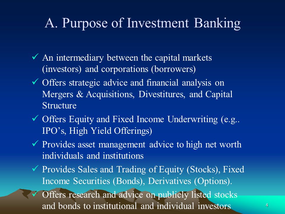 A. Purpose of Investment Banking