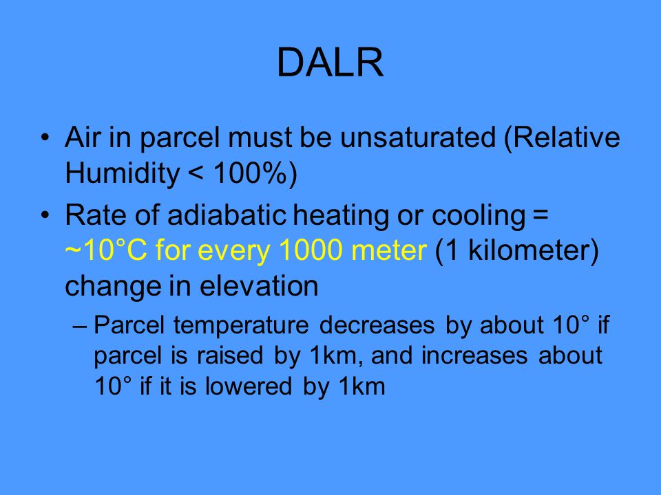 DALR Air in parcel must be unsaturated (Relative Humidity < 100%)