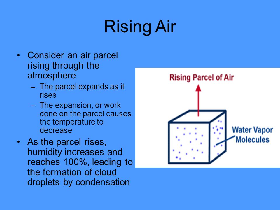 Rising Air Consider an air parcel rising through the atmosphere