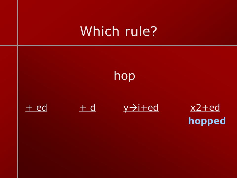 Which rule hop + ed + d yi+ed x2+ed hopped