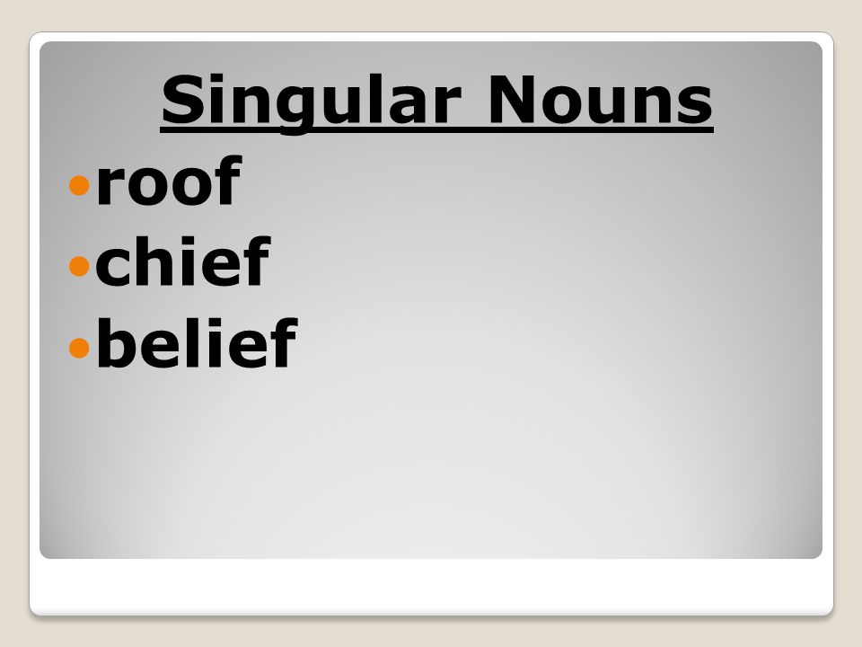 Singular Nouns roof chief belief