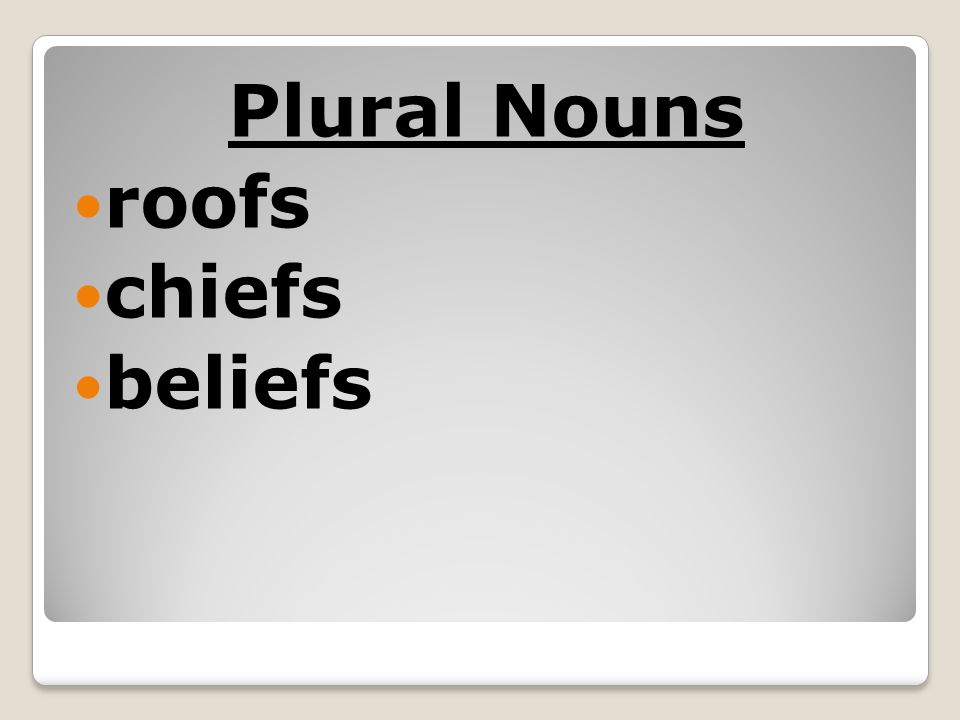 Plural Nouns roofs chiefs beliefs