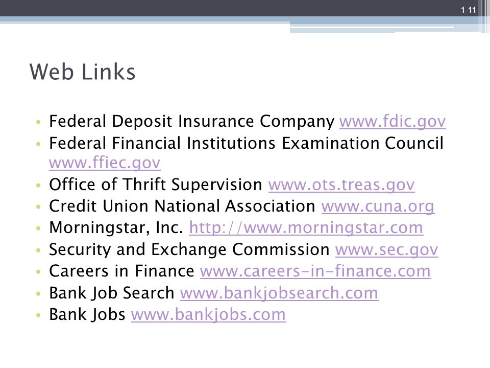 Web Links Federal Deposit Insurance Company