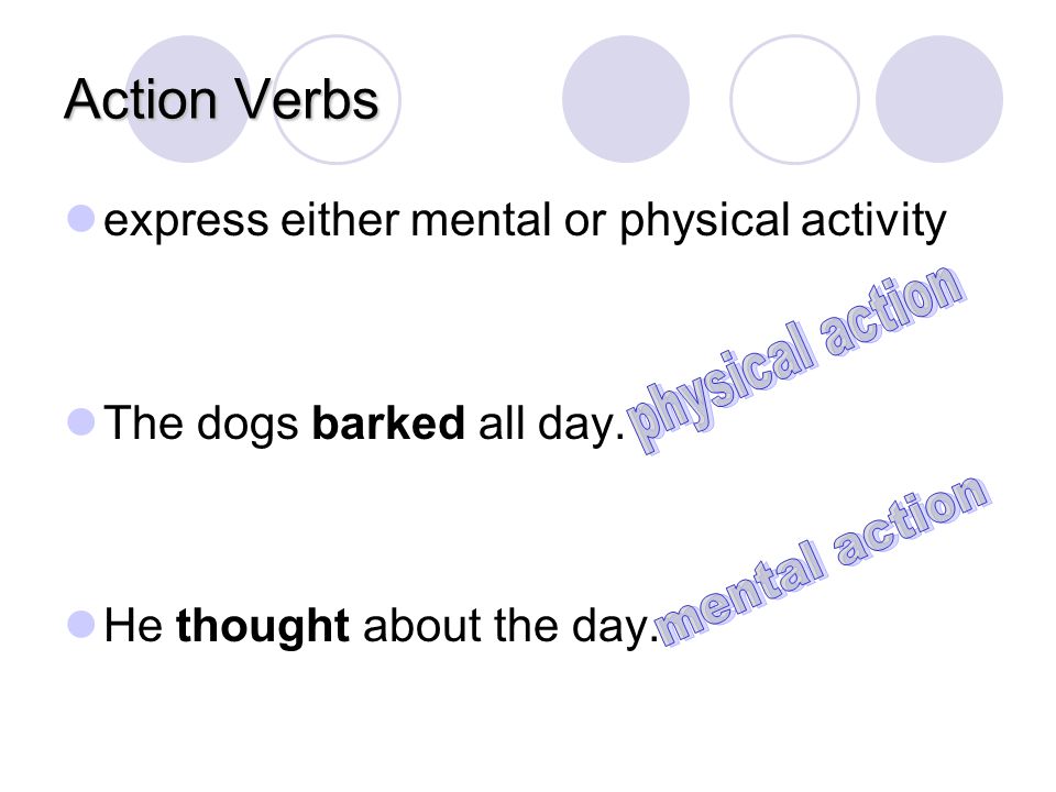 Action Verbs physical action mental action