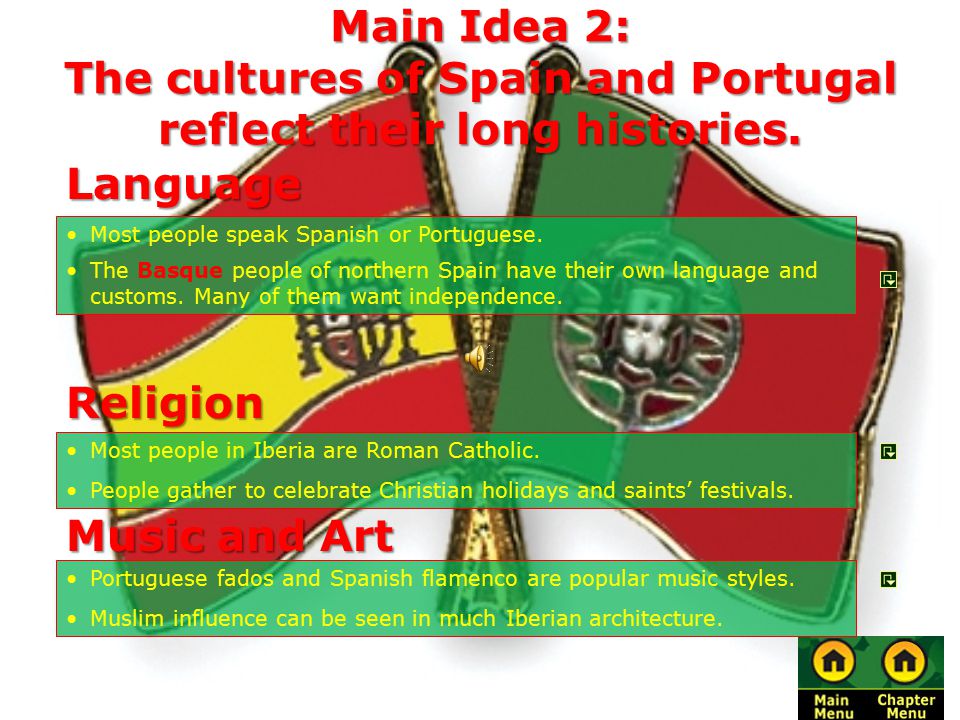 Main Idea 2: The cultures of Spain and Portugal reflect their long histories.