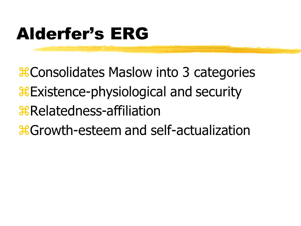 Alderfer’s ERG Consolidates Maslow into 3 categories