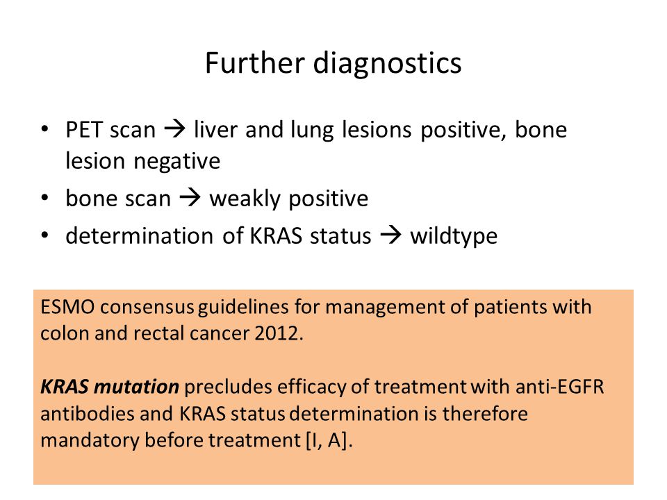 Further diagnostics PET scan  liver and lung lesions positive, bone lesion negative. bone scan  weakly positive.