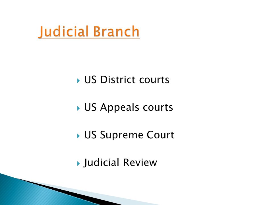 Judicial Branch US District courts US Appeals courts US Supreme Court