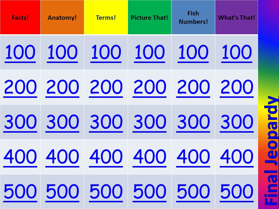 Final Jeopardy 500 Facts! Anatomy! Terms!