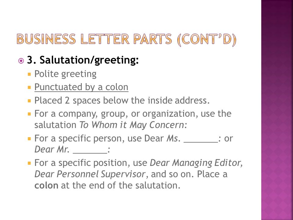 Formal Business Letter Greetings from slideplayer.com