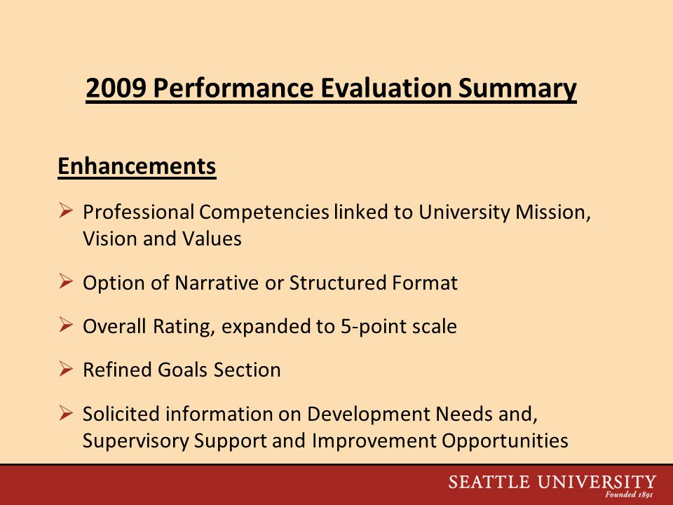2009 Performance Evaluation Summary