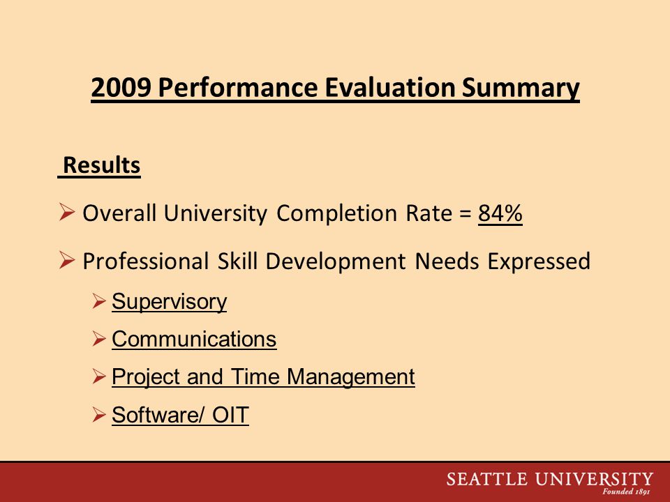 2009 Performance Evaluation Summary