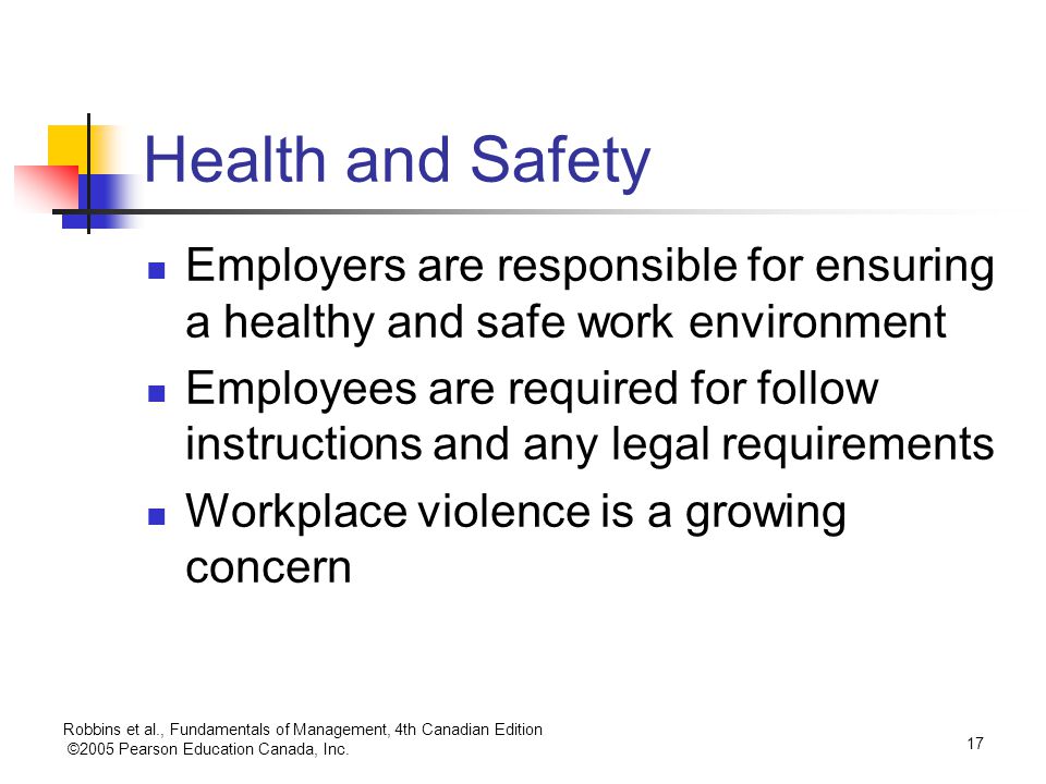 Health and Safety Employers are responsible for ensuring a healthy and safe work environment.